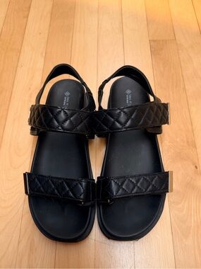 Call It Spring Black Quilted Strap Sandals
